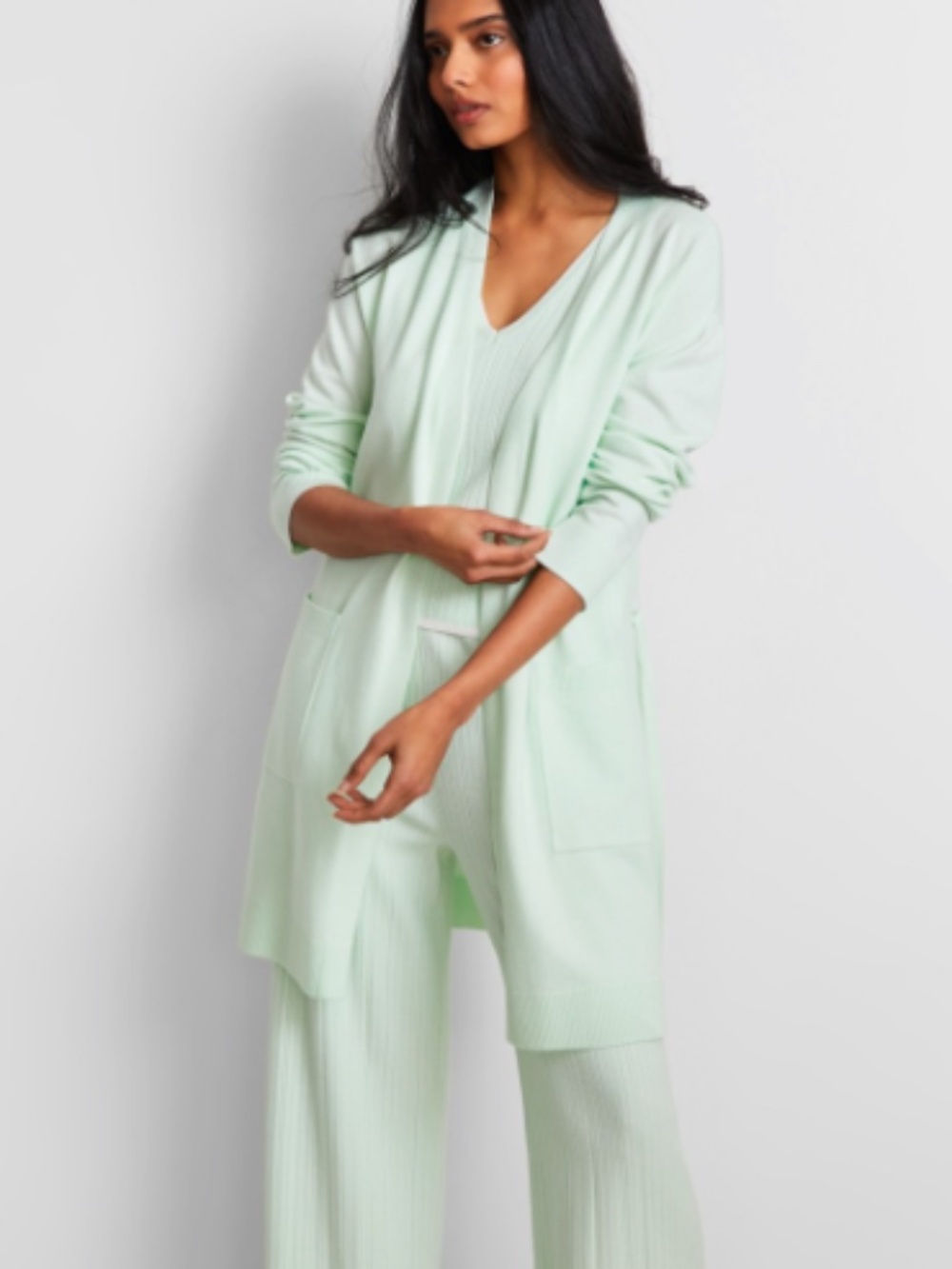 State of Day Women's Sweater Knit Duster Robe Green Size S 12034